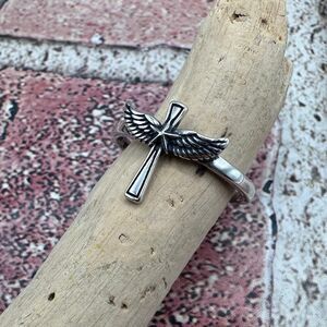 Cross With Wings Sterling Silver Ring